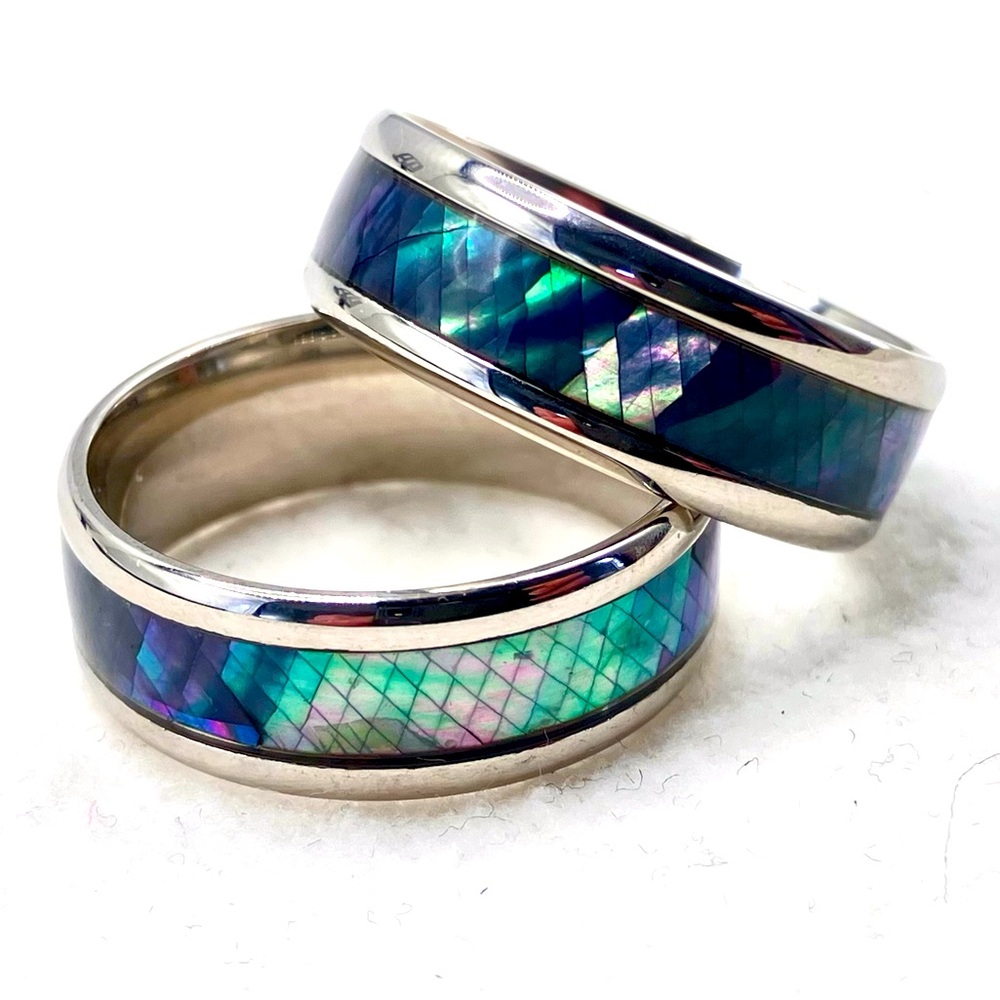 Elegant Stainless Steel Abalone Inlay Ring